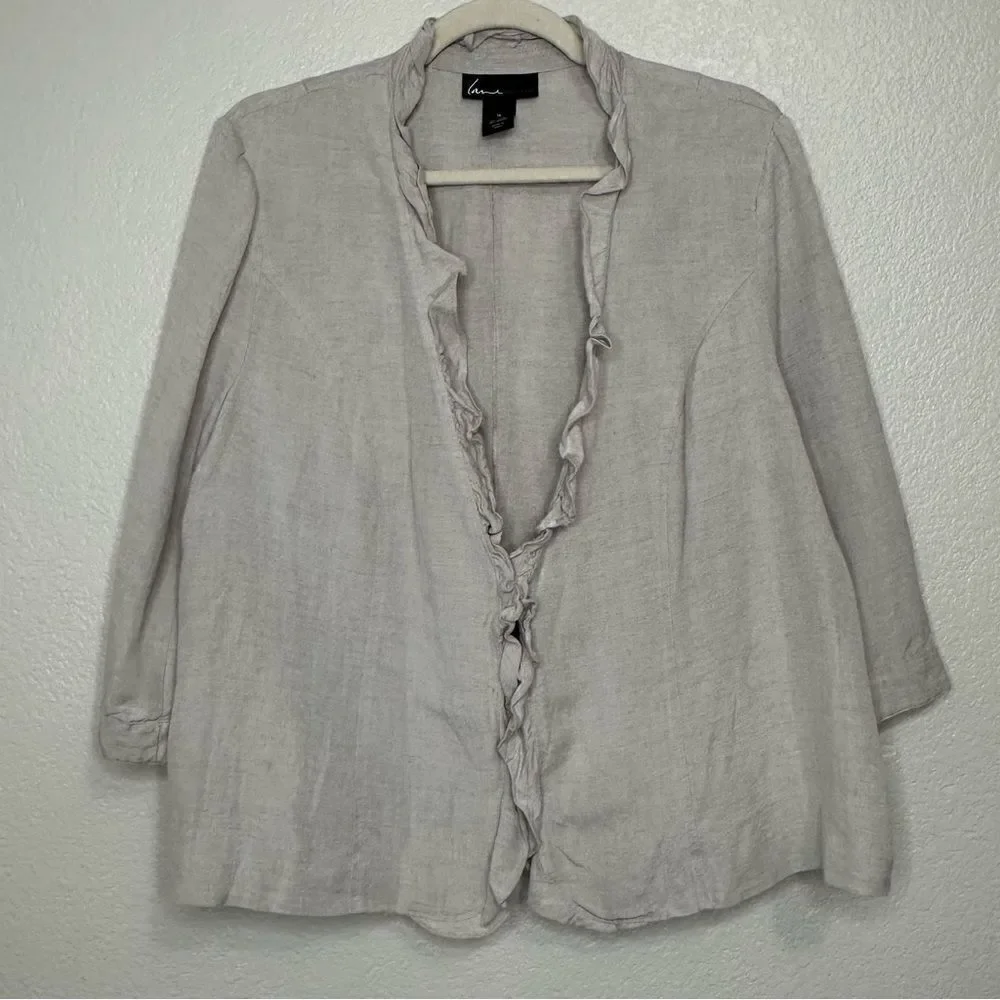 Lane Bryant Linen Blend Gray Ruffle 3/4 Sleeves Cardigan, Size 18